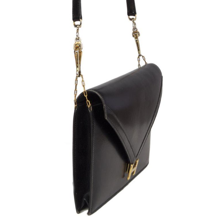 HERMES Black Veau Box leather and Gold LYDIE Shoulder Bag / Clutch at ...