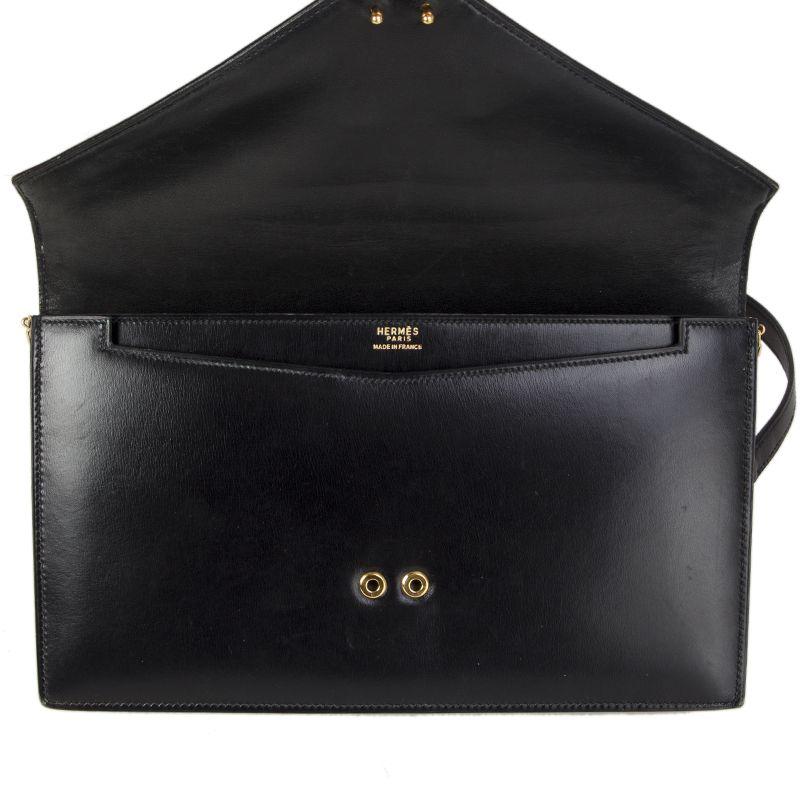 HERMES Black Veau Box leather & Gold LYDIE Shoulder Bag / Clutch In Good Condition In Zürich, CH