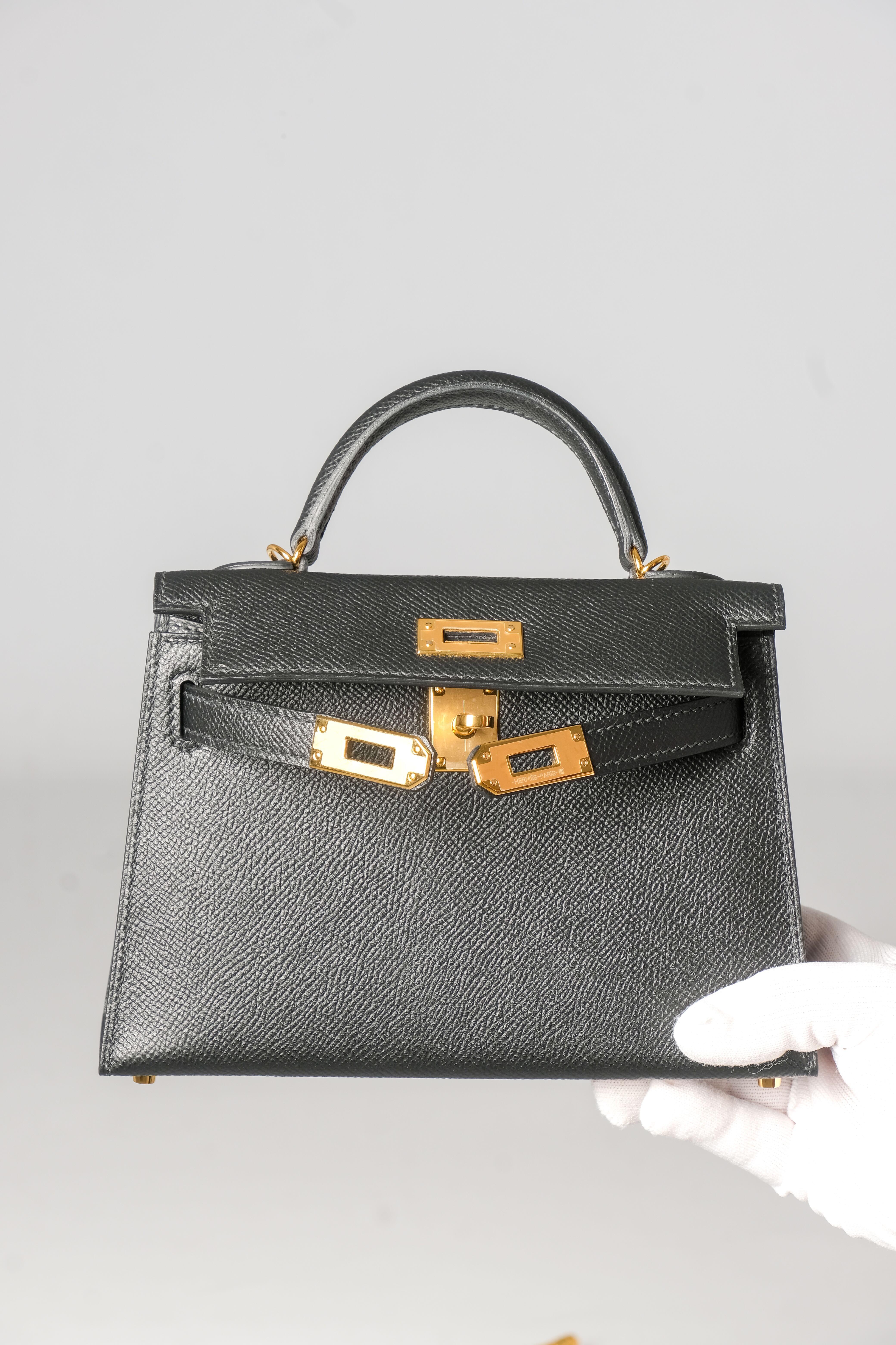 Hermès Black Veau Gold Plated Epsom Mini Kelly II Bag Sellier 20 6