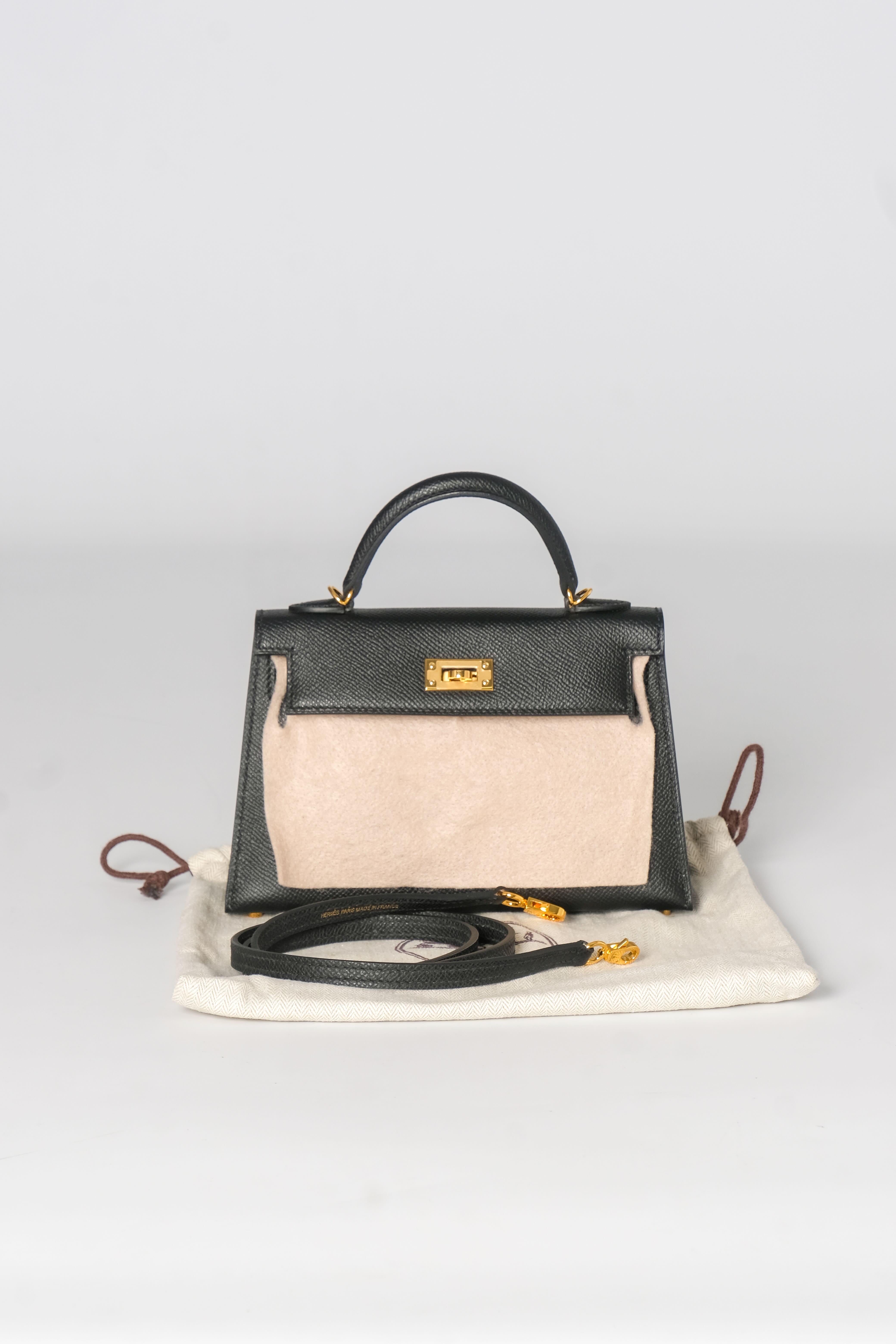 Hermès Black Veau Gold Plated Epsom Mini Kelly II Bag Sellier 20 9