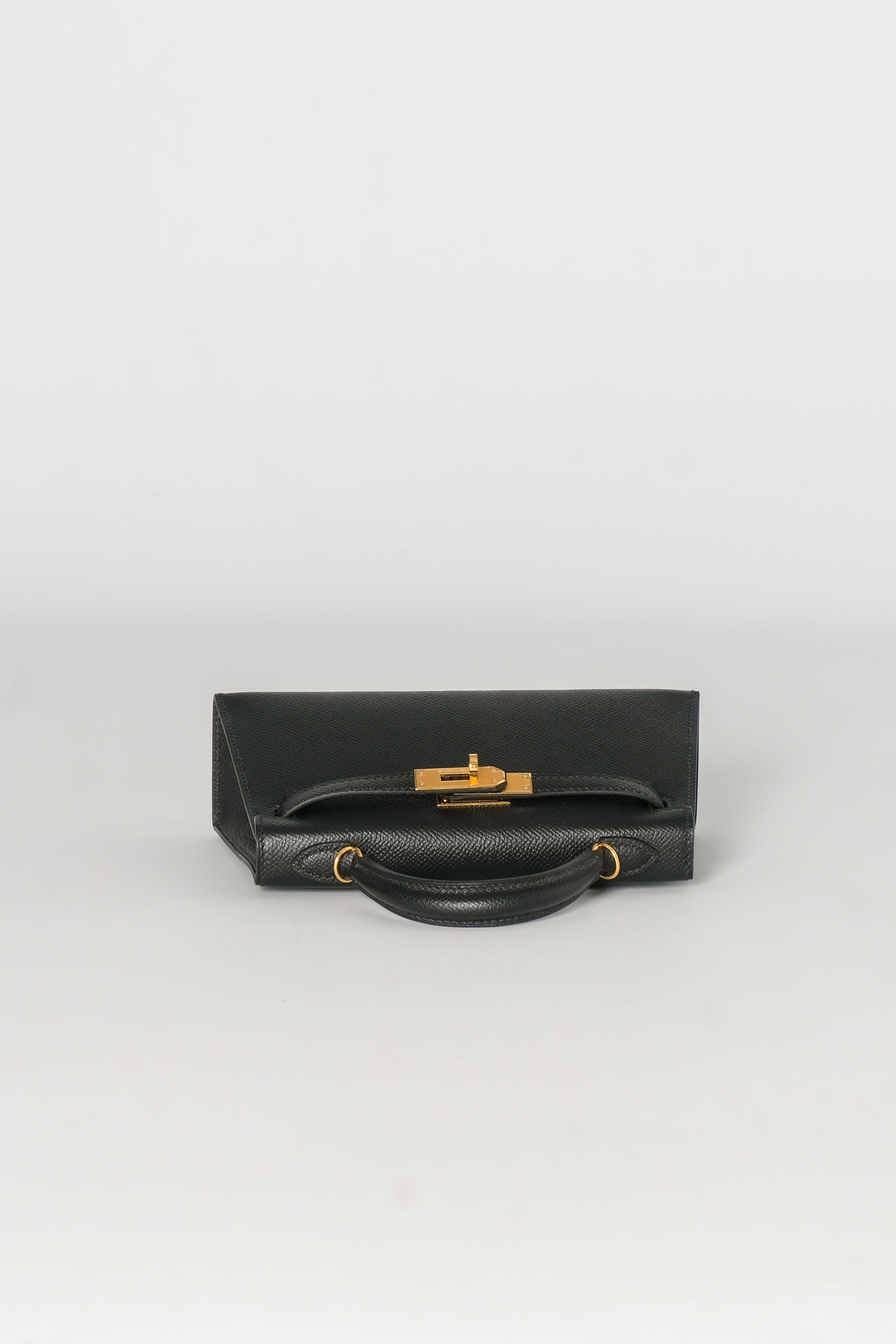 Hermès Black Veau Gold Plated Epsom Mini Kelly II Bag Sellier 20 1