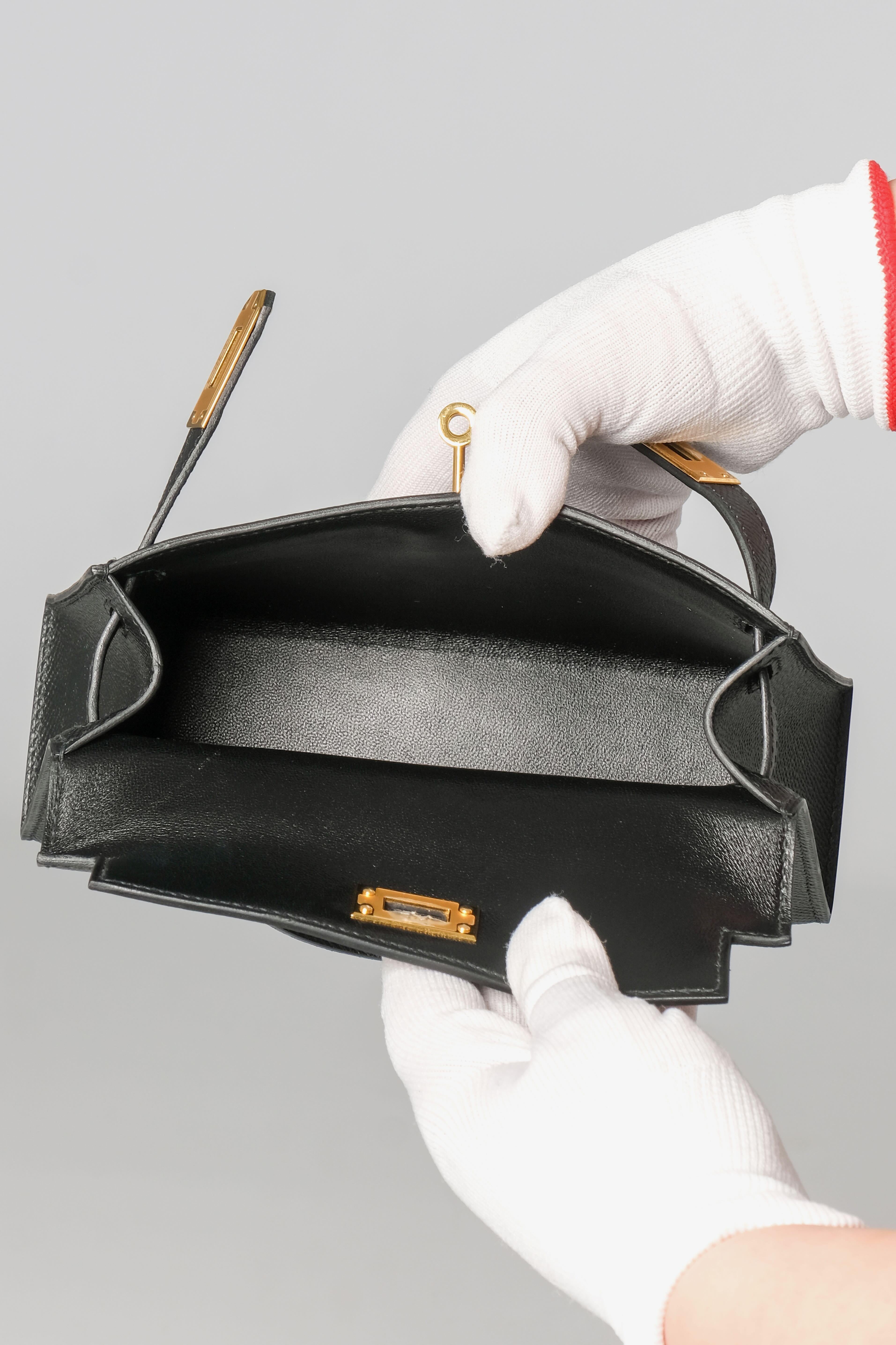 Hermès Black Veau Gold Plated Epsom Mini Kelly II Bag Sellier 20 3