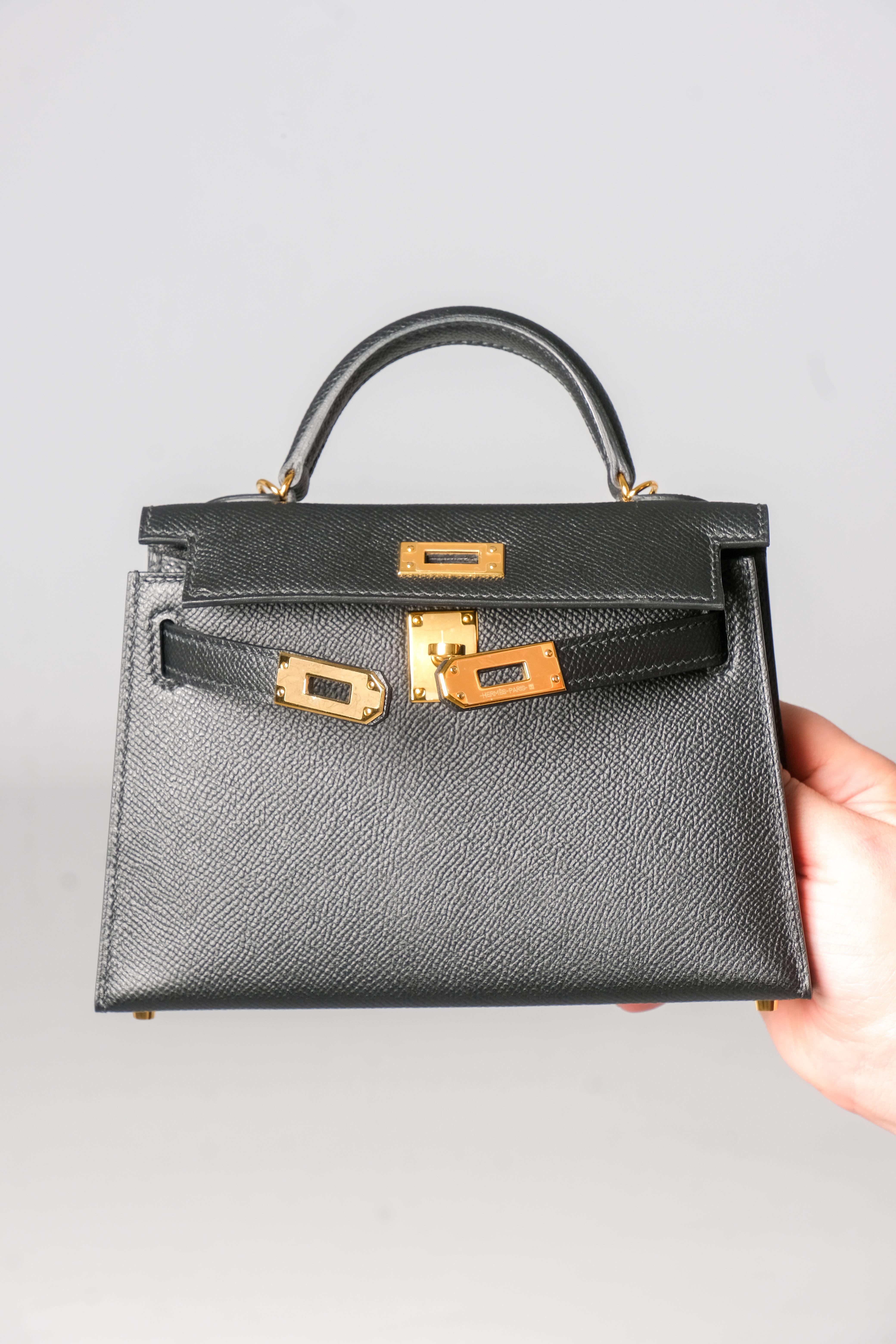Hermès Black Veau Gold Plated Epsom Mini Kelly II Bag Sellier 20 5
