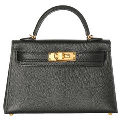 Hermès Black Veau Gold Plated Epsom Mini Kelly II Bag Sellier 20