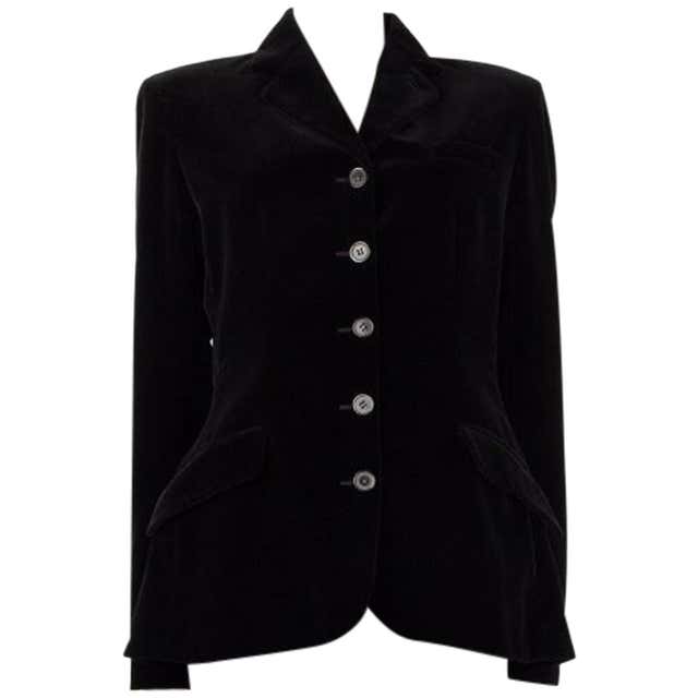 CHANEL black velvet Double-Breasted Blazer Jacket 48 XXXL For Sale at ...