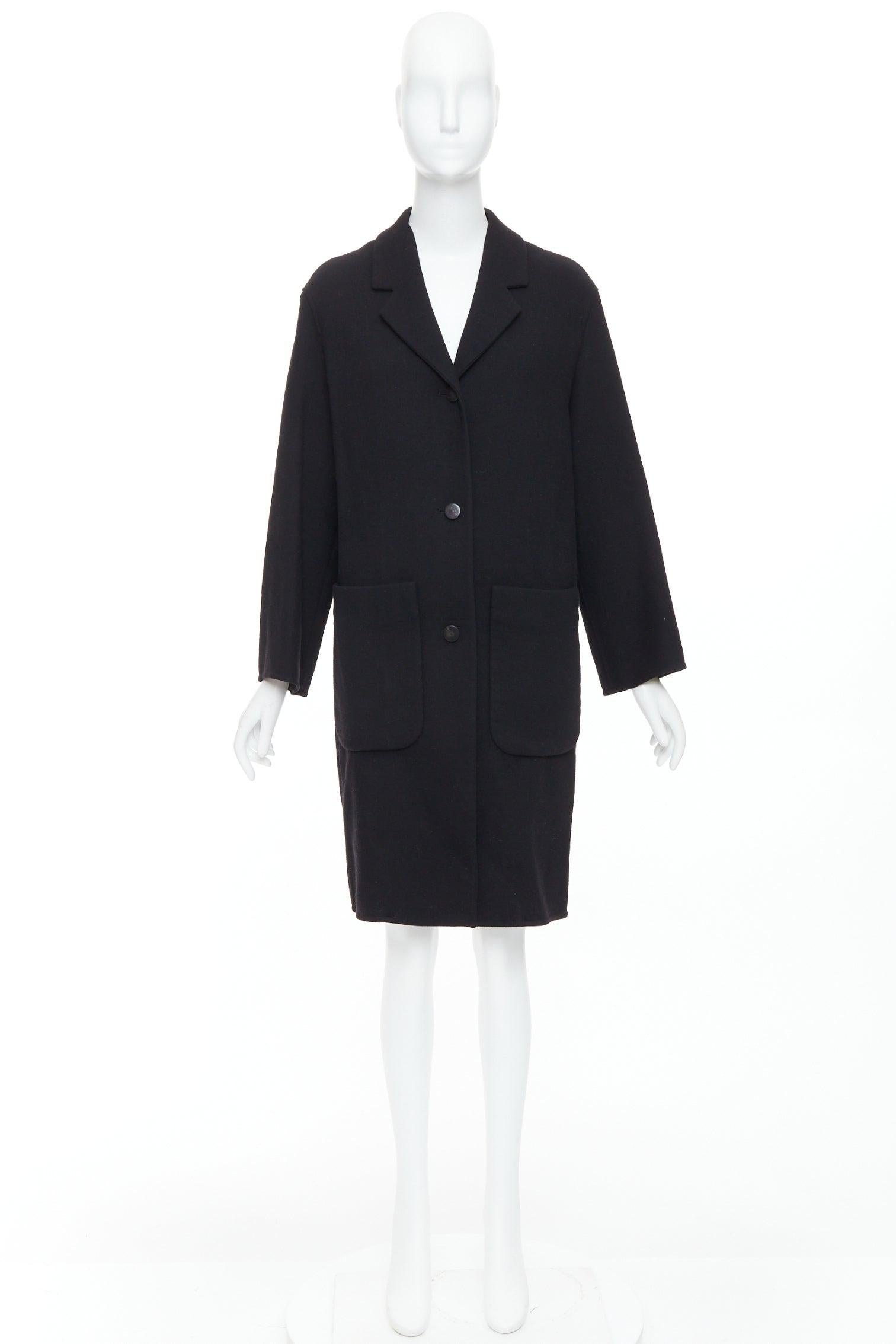 HERMES nero in lana vergine misto H logo bottoni tasca applicata cappotto FR36 S in vendita 5