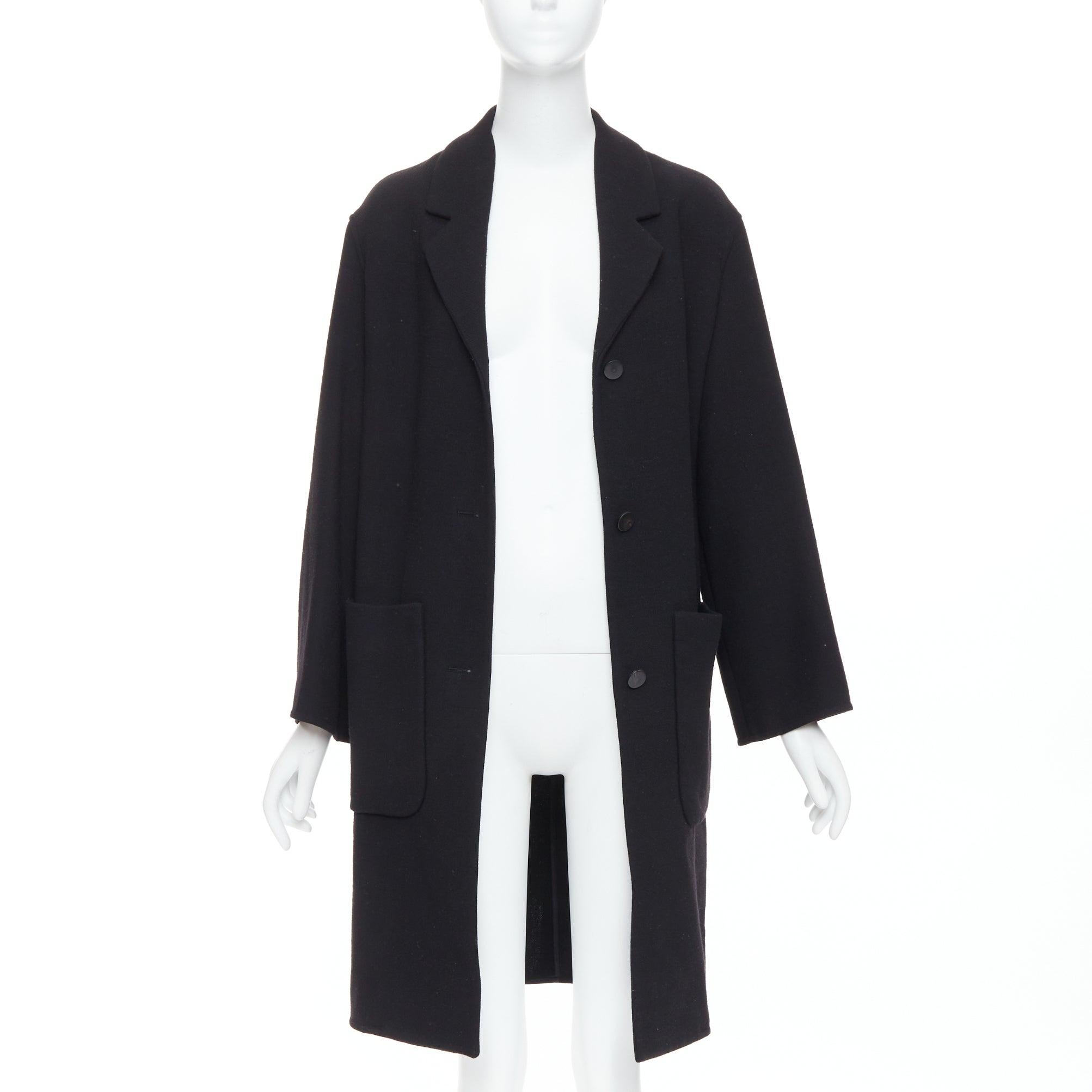 Nero HERMES nero in lana vergine misto H logo bottoni tasca applicata cappotto FR36 S in vendita