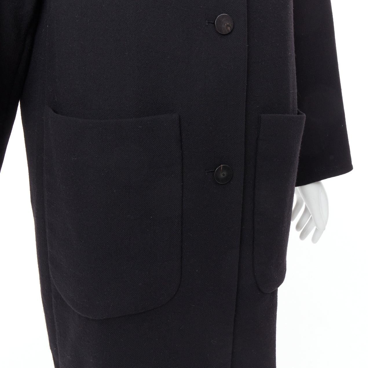 HERMES nero in lana vergine misto H logo bottoni tasca applicata cappotto FR36 S in vendita 3
