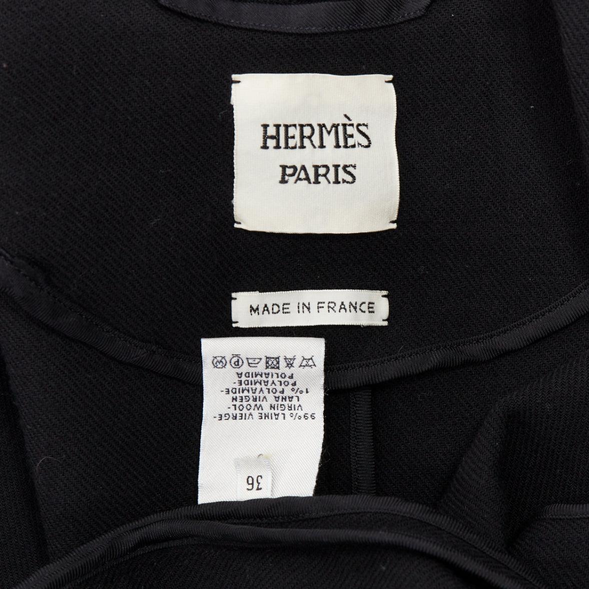 HERMES nero in lana vergine misto H logo bottoni tasca applicata cappotto FR36 S in vendita 4