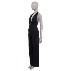 HERMES black viscose OPEN BACK HALTER SLEEVELESS CREPE Jumpsuit 36 XS