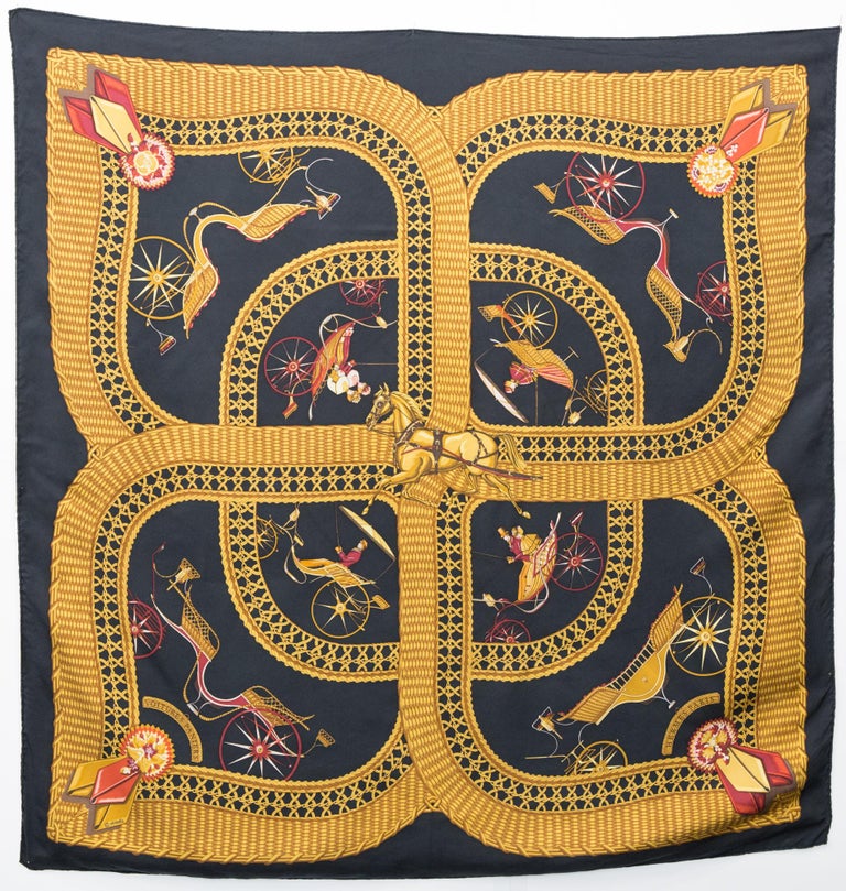 Hermes Black & Sepia Silk Please, Check-In Scarf 70 - Consign Hermes