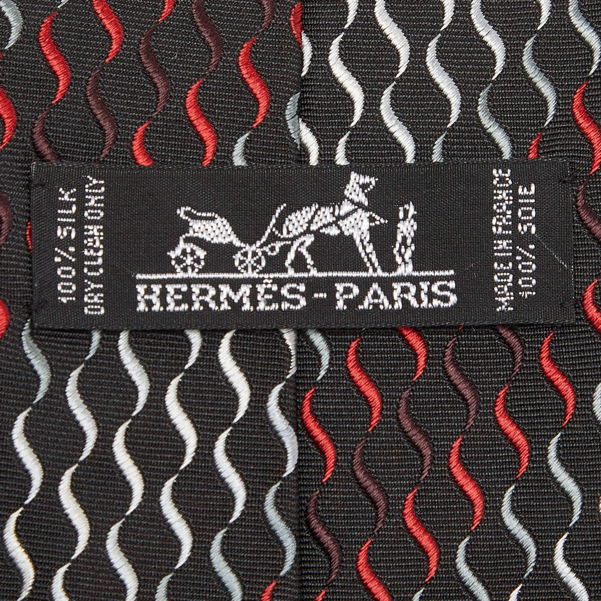 Men's Hermès Black Wave Pattern Silk Classic Tie