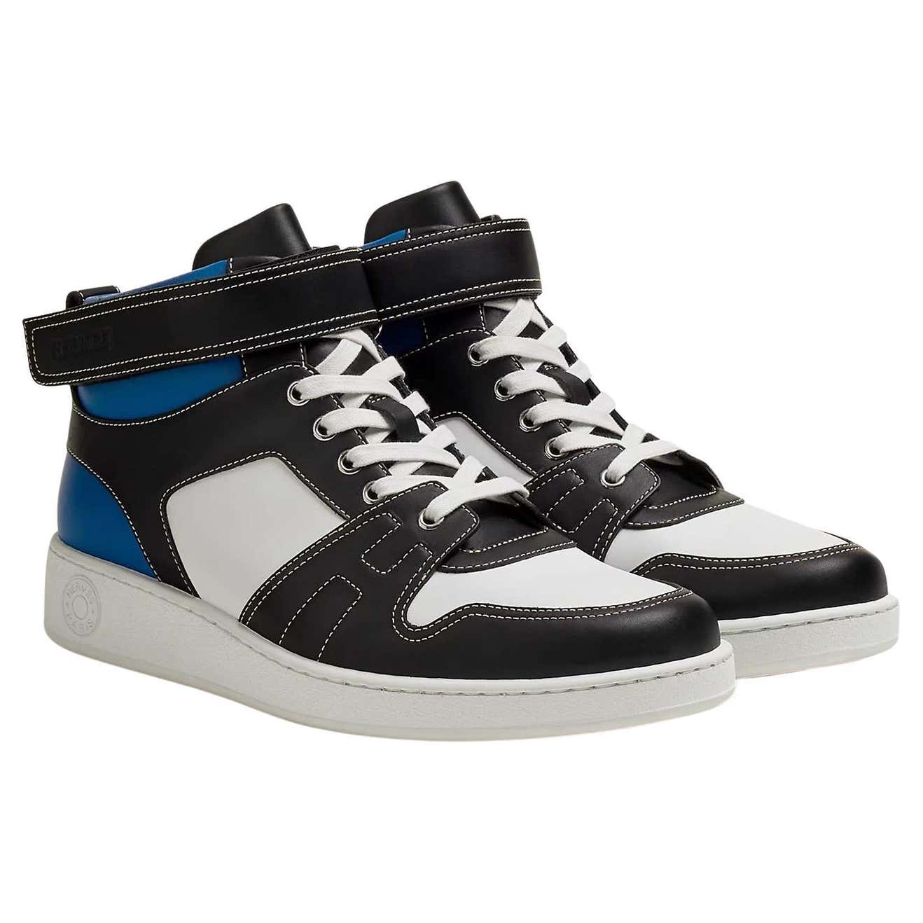Hermès Black/White/Blue Calfskin Freestyle Sneakers For Sale at 1stDibs