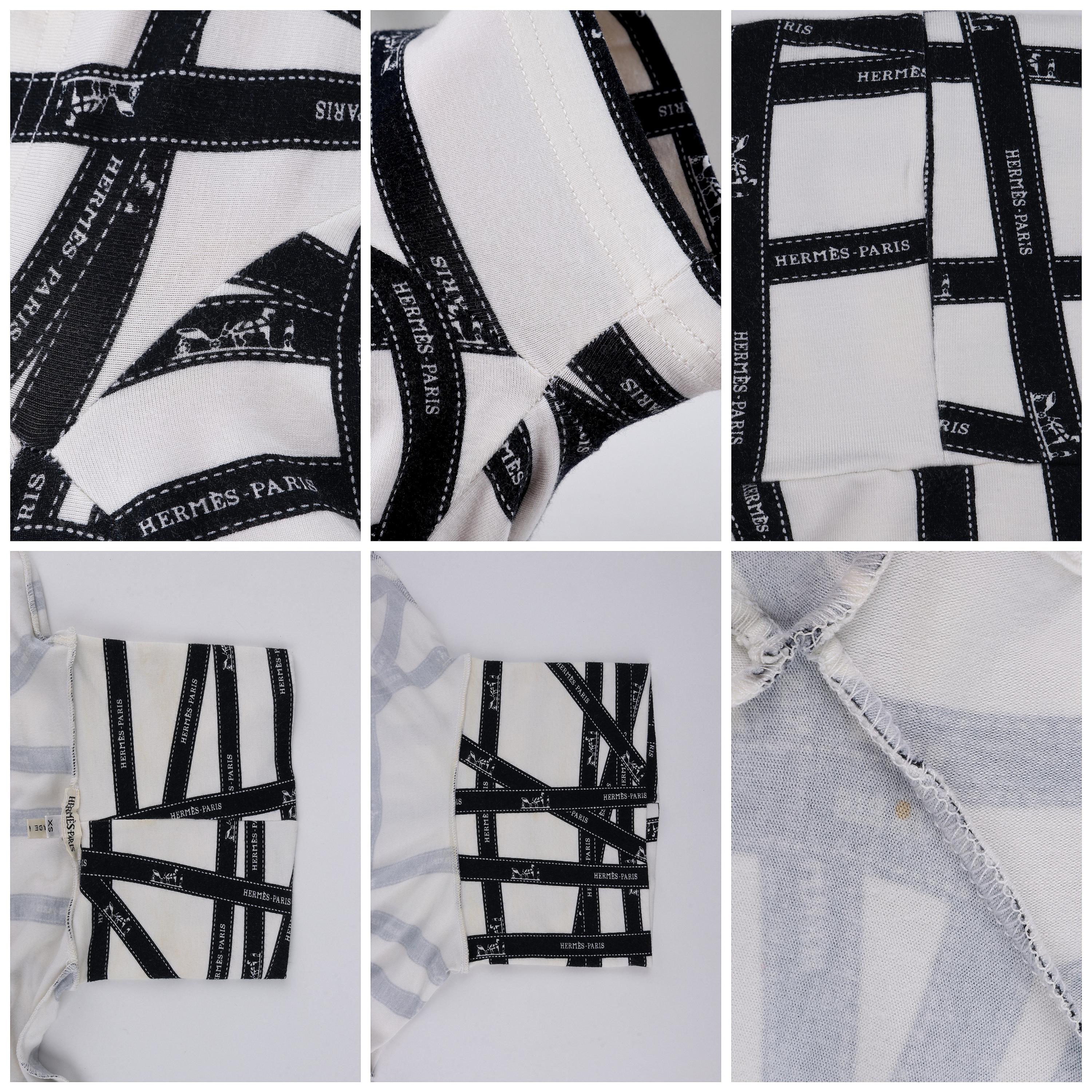 HERMES Black & White “Bolduc” Hermes Monogram Logo Ribbon Turtleneck T-Shirt Top 2