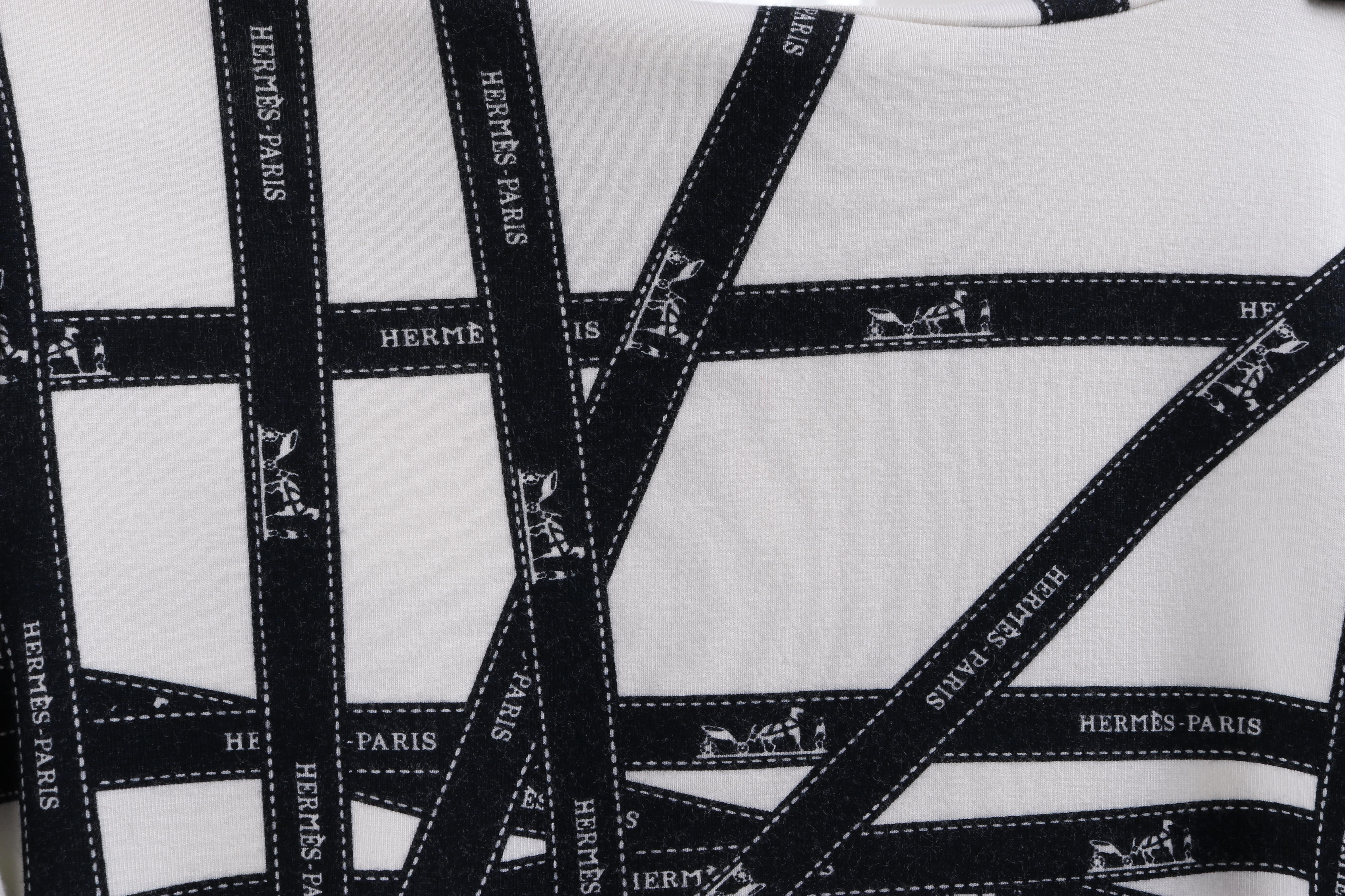 HERMES Black & White “Bolduc” Hermes Monogram Logo Ribbon Turtleneck T-Shirt Top 3