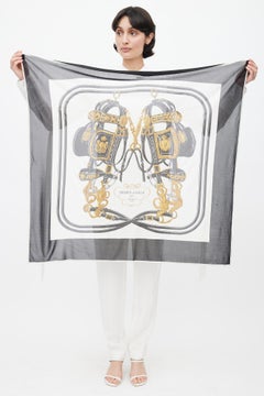 Hermès Black & White Brides De Gala 90 Fluide Jersey De Soie Scarf