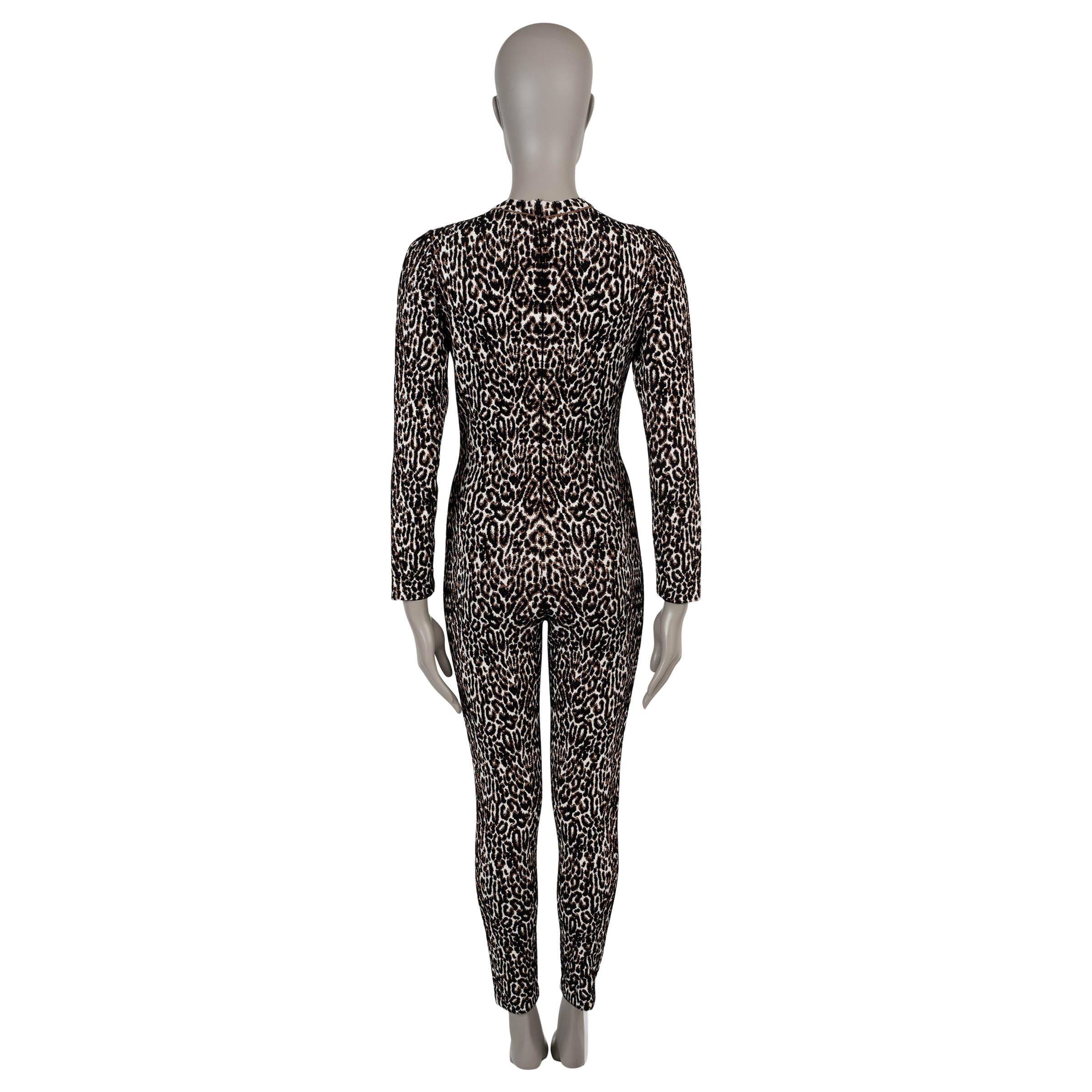 Black HERMES black white brown 2022 LEOPARD JACQUARD KNIT Jumpsuit S For Sale