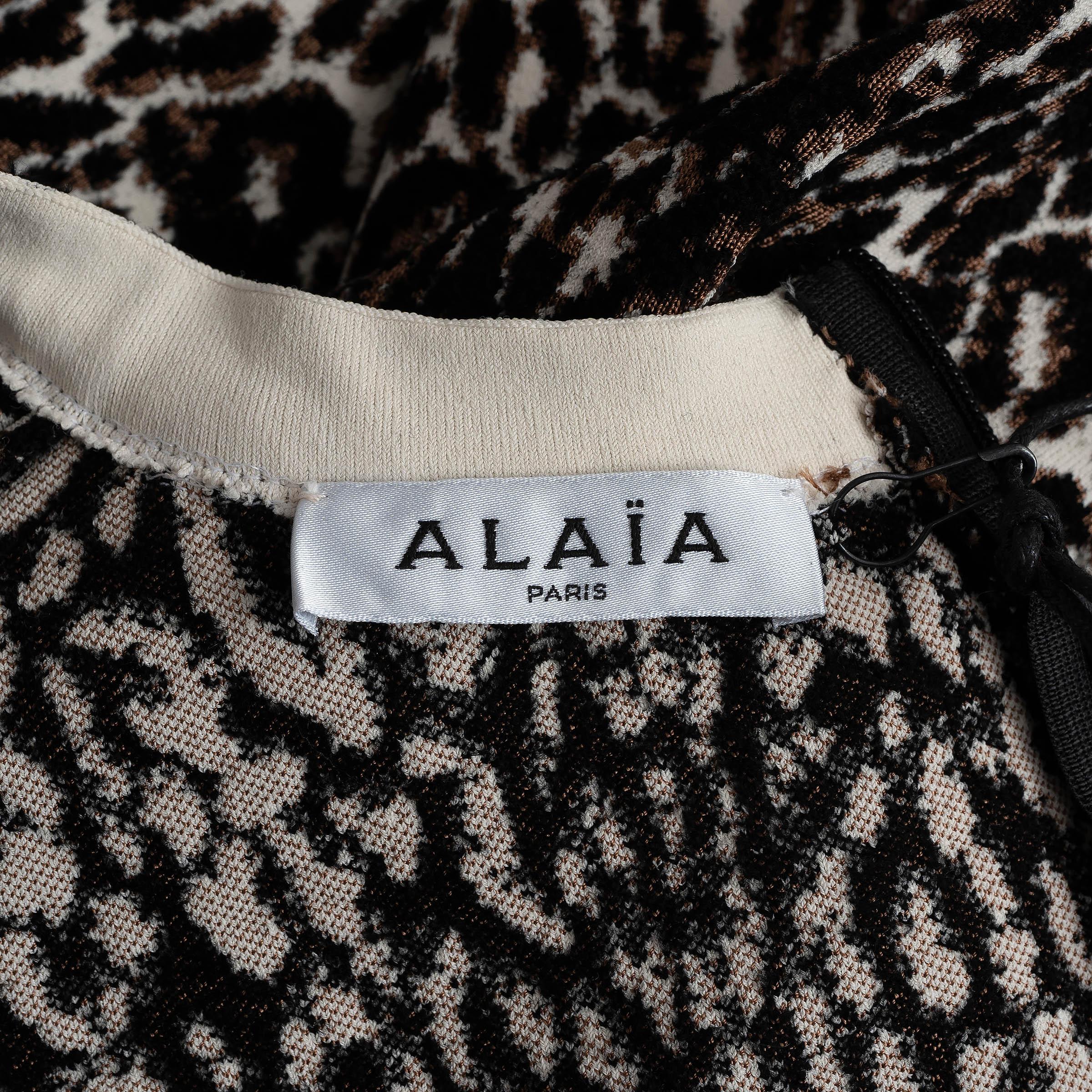 Women's HERMES black white brown 2022 LEOPARD JACQUARD KNIT Jumpsuit S For Sale