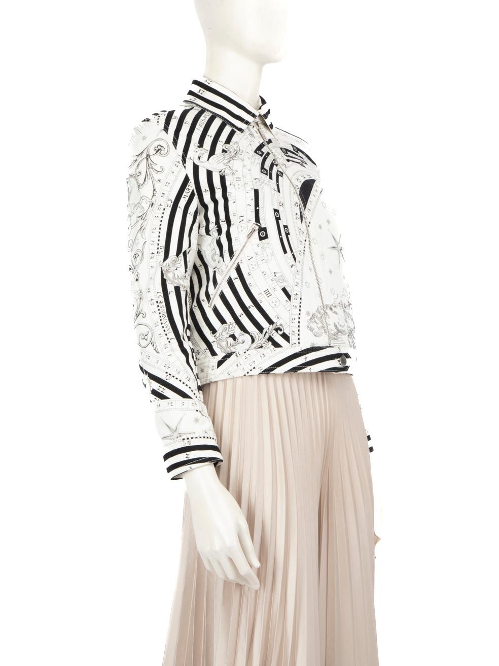 CONDITION is Never worn, with tags. No visible wear to the jacket is evident on this new Hermès designer resale item.



Details


Multicolour- black, white

Brushed denim

Jacket

Astrology pattern

Long sleeves

Buttoned cuffs

Zip fastening

2x
