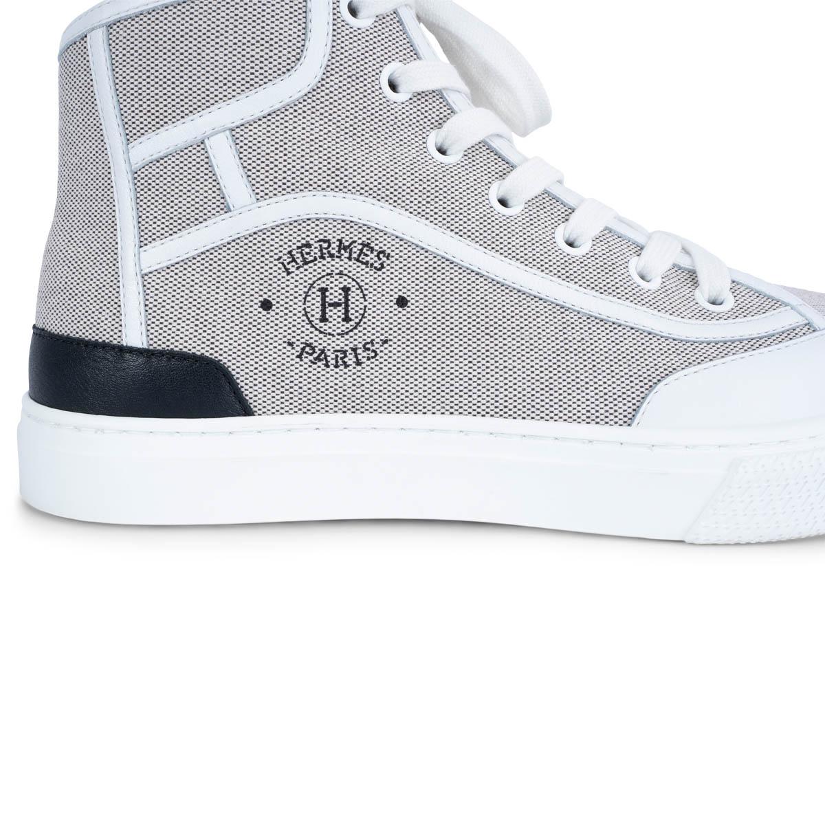 HERMES black & white canvas GET UP High Top Sneakers Shoes 37 For Sale 1