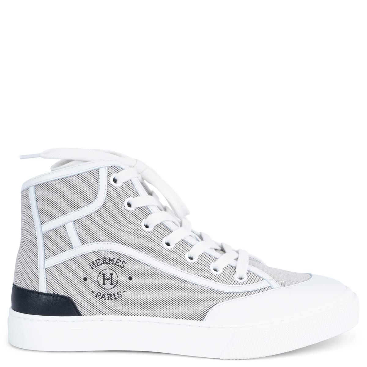 HERMES black & white canvas GET UP High Top Sneakers Shoes 37 For Sale