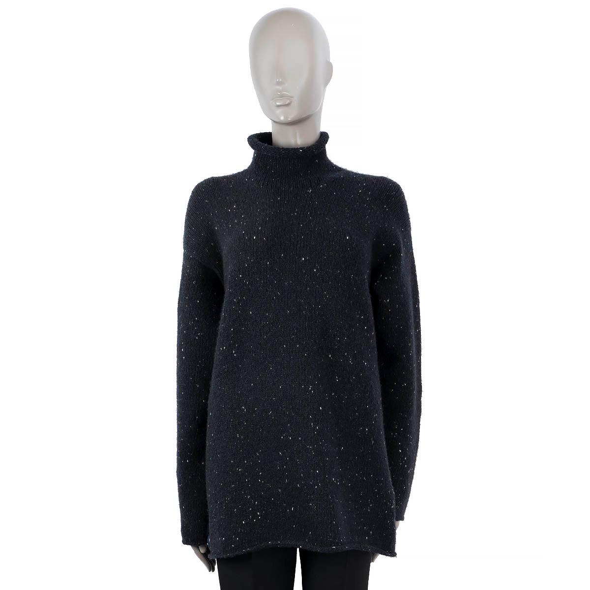 HERMES black & white cashmere SPECKLED TURTLENECK Sweater XL In Excellent Condition In Zürich, CH