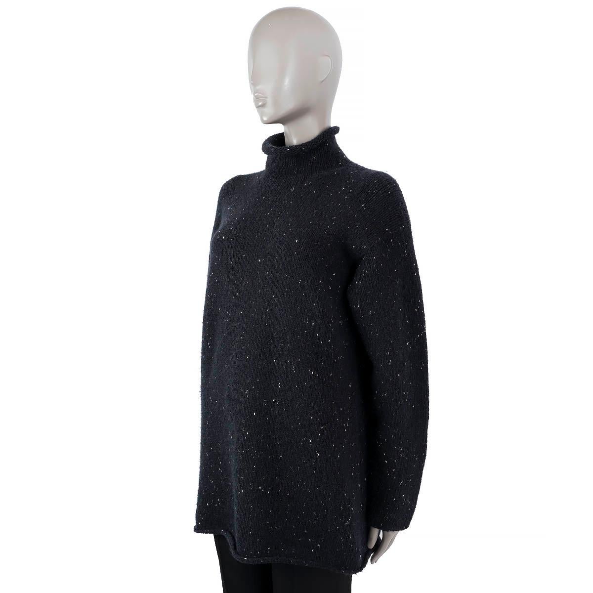 Women's HERMES black & white cashmere SPECKLED TURTLENECK Sweater XL