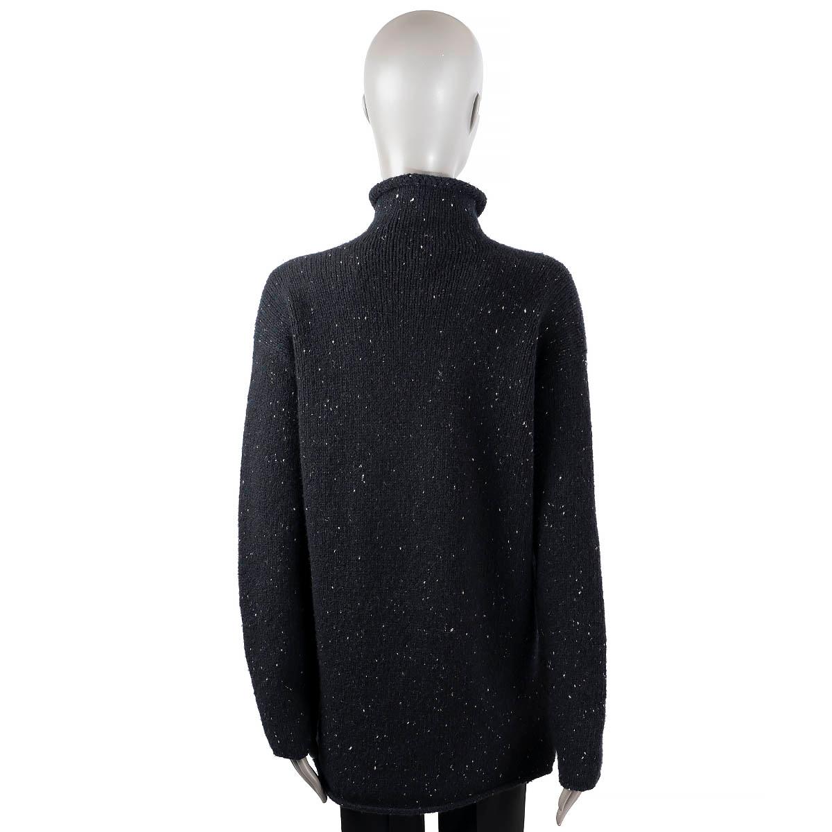 HERMES black & white cashmere SPECKLED TURTLENECK Sweater XL 1