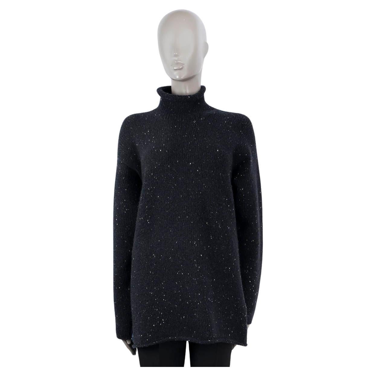HERMES black & white cashmere SPECKLED TURTLENECK Sweater XL