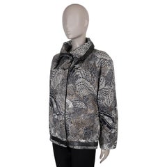 HERMES black white cotton LEATHER TRIM FEATHER JACQUARD Jacket 38 S