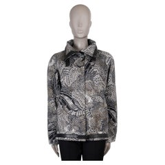 HERMES black white cotton LEATHER TRIM FEATHER JACQUARD Jacket 38 S