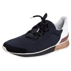 Hermés Black/White Fabric And Leather Miles Low Top Sneakers Size 40