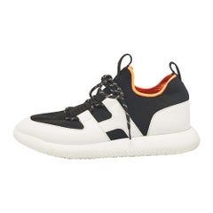 Hermes Black/White Knit Fabric and Leather Duel Sneakers Size 43
