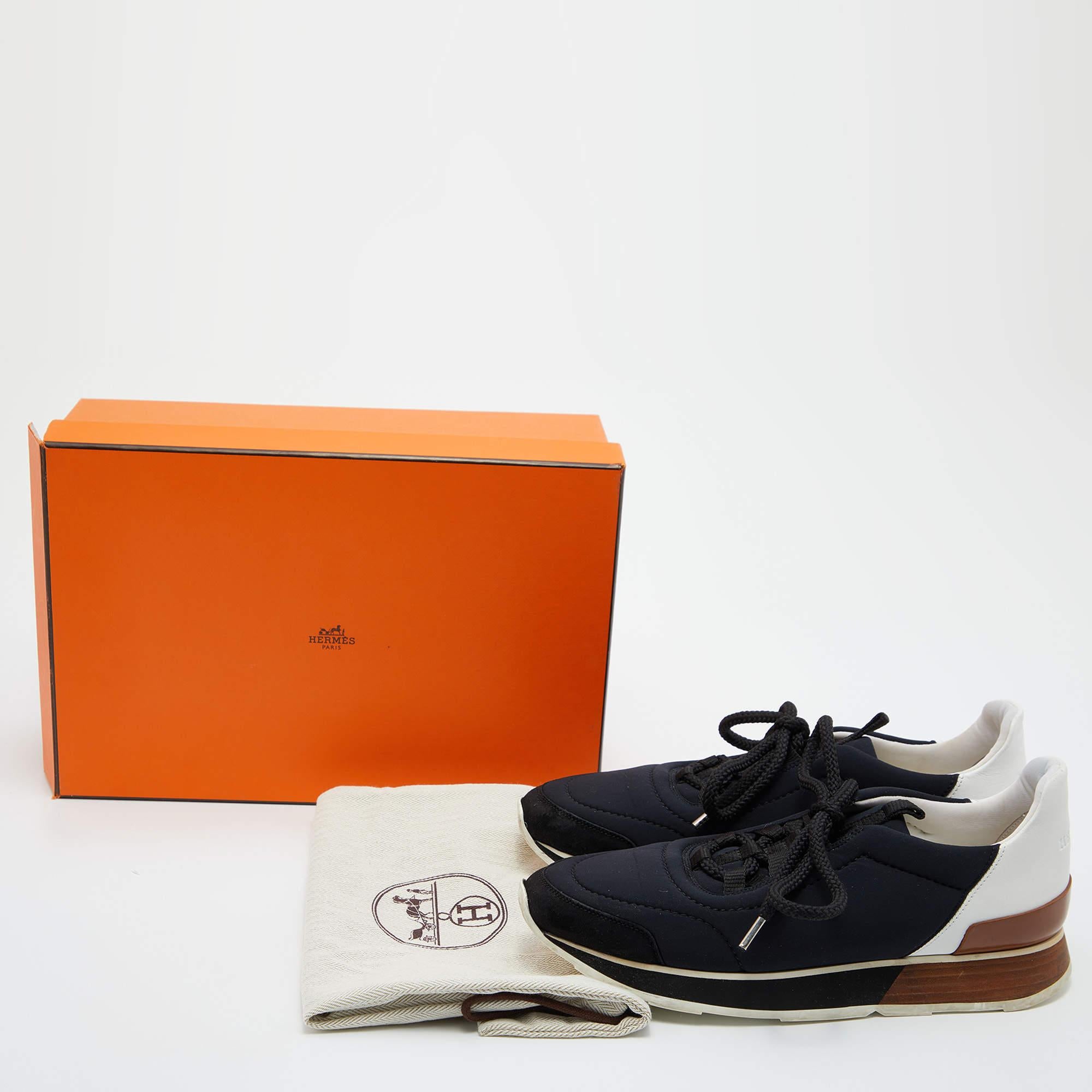 Hermes Black/White Nylon, Suede and Leather Buster Sneakers Size 37 3