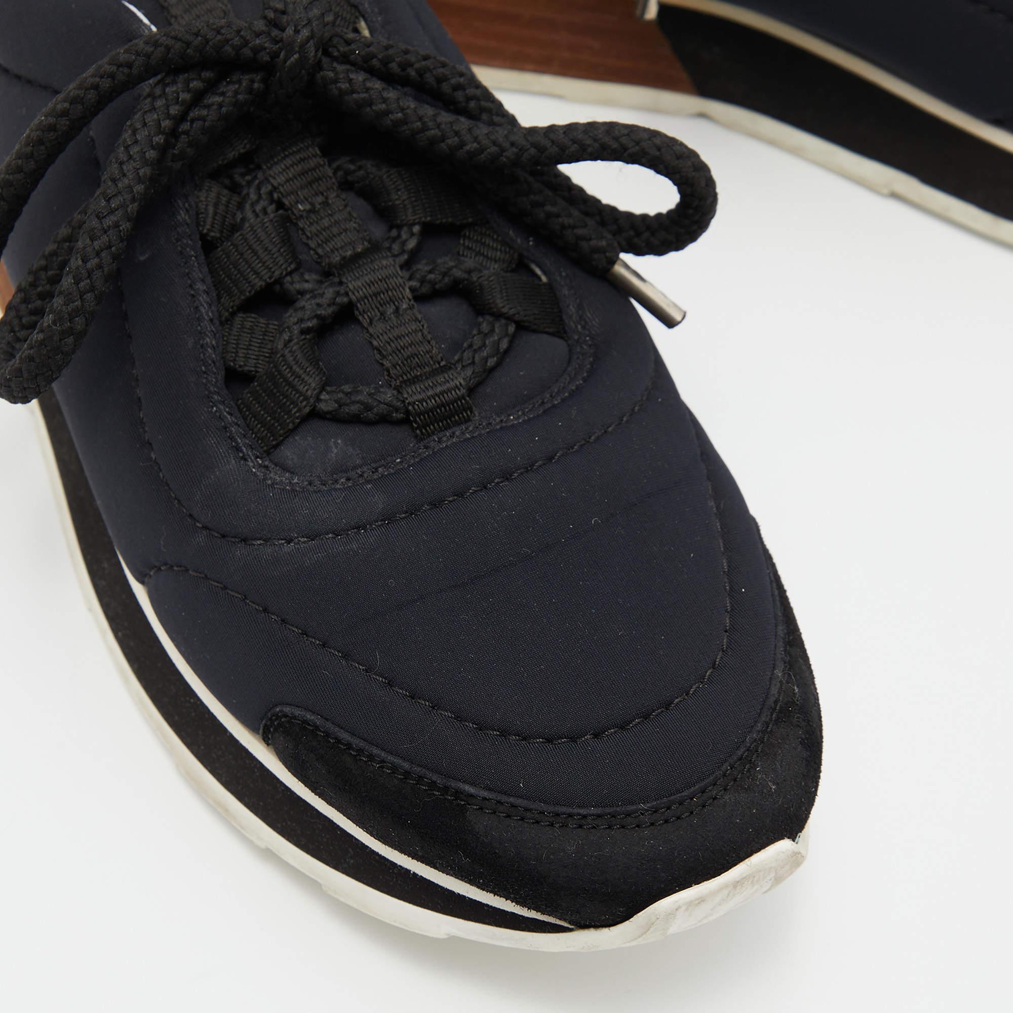 Hermes Black/White Nylon, Suede and Leather Buster Sneakers Size 37 4