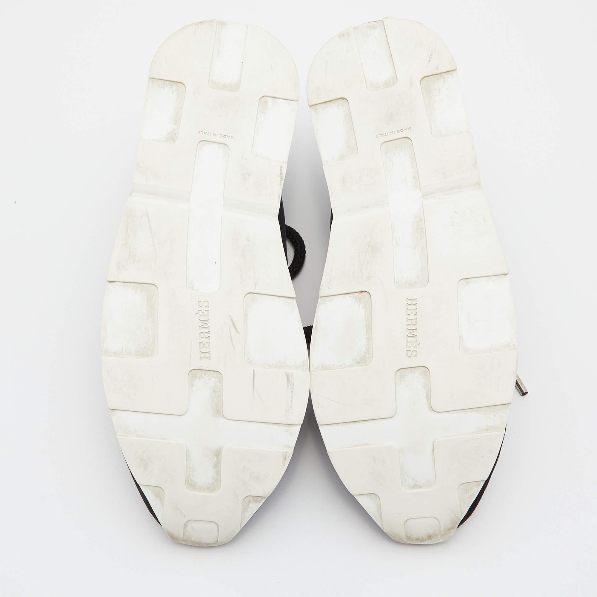 Hermes Black/White Nylon, Suede and Leather Buster Sneakers Size 37 5