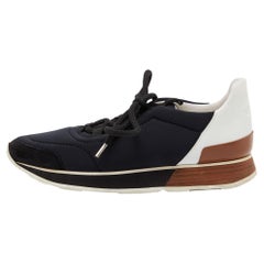 Hermès Buster Turnschuhe aus schwarzem/weißem Nylon, Wildleder und Leder Größe 37