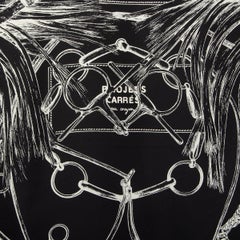 HERMES black white PROJECTS CARRES AU CRAYON 90 Scarf silk Noir Blanc