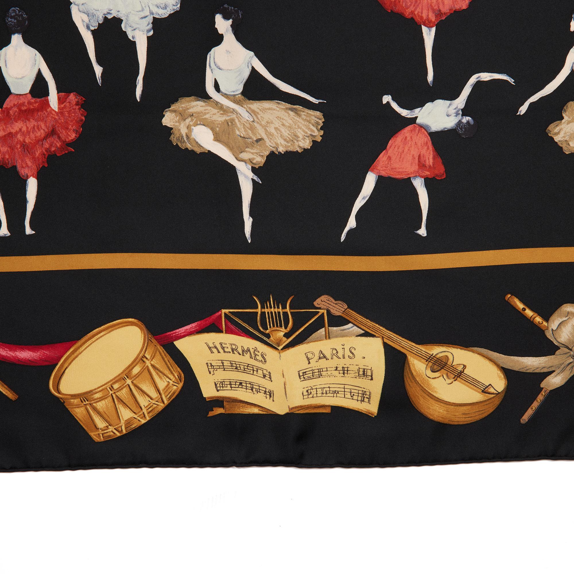 Hermès BLACK, WHITE & RED SILK VINTAGE LA DANSE SCARF

CONDITION NOTES
The exterior is in exceptional condition with minimal signs of use.
Overall this item is in exceptional pre-owned condition. Please note the majority of the items we sell are