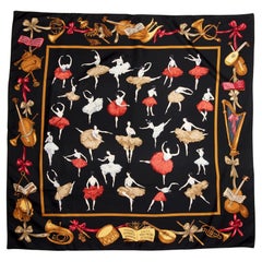 Hermès BLACK, WHITE & RED SILK VINTAGE LA DANSE SCARF