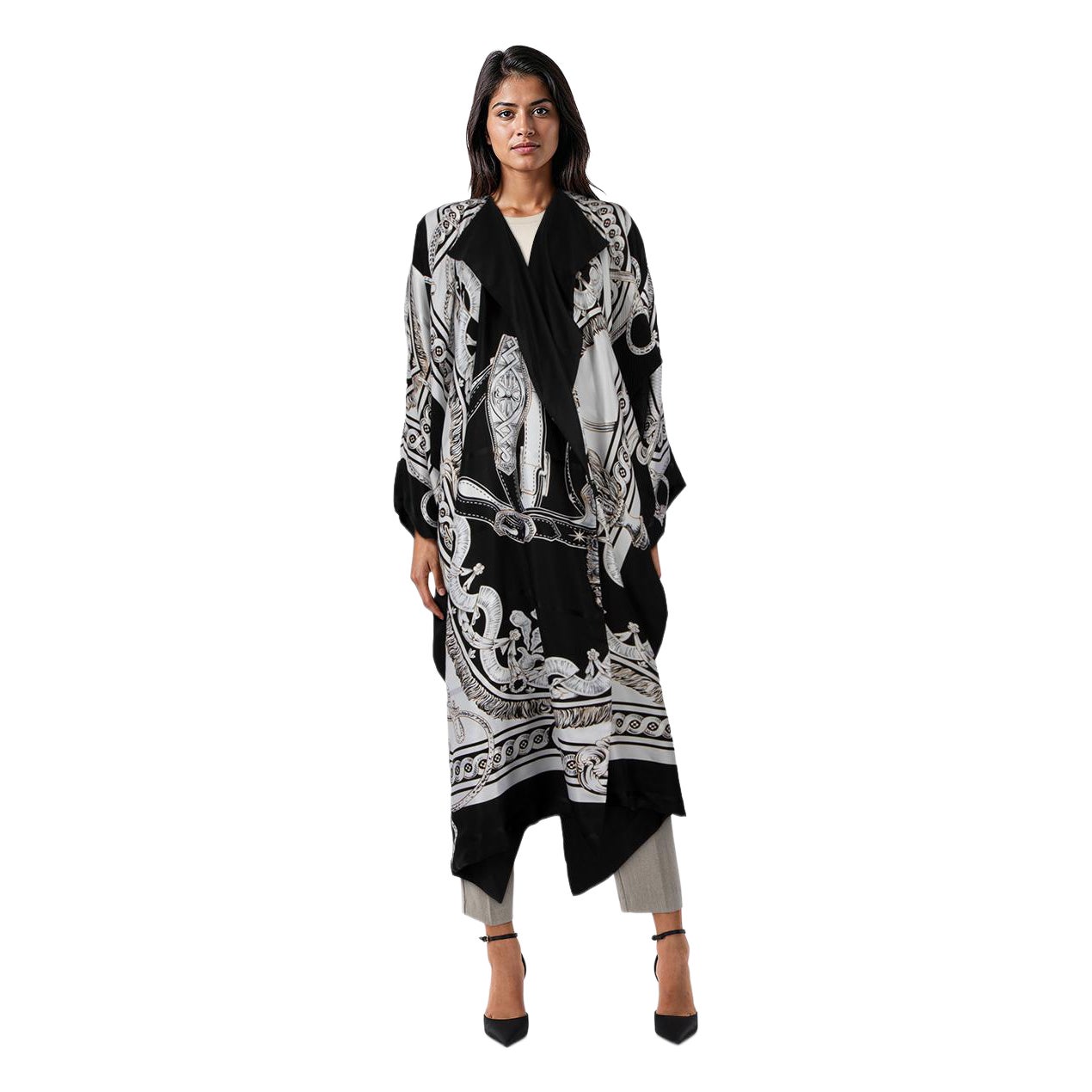 Hermès Schwarz 
Weiß Seide Abstrakt Kaftan Größe XS im Angebot