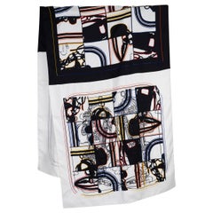 HERMES black white silk BRIDES DE GALA EN DESORDRE BEADED Scarf