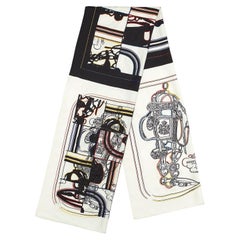 HERMES black white silk BRIDES DE GALA EN DESORDRE BEADED Scarf