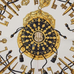 HERMES sergé de soie blanc noir LES CLES 90 Écharpe
