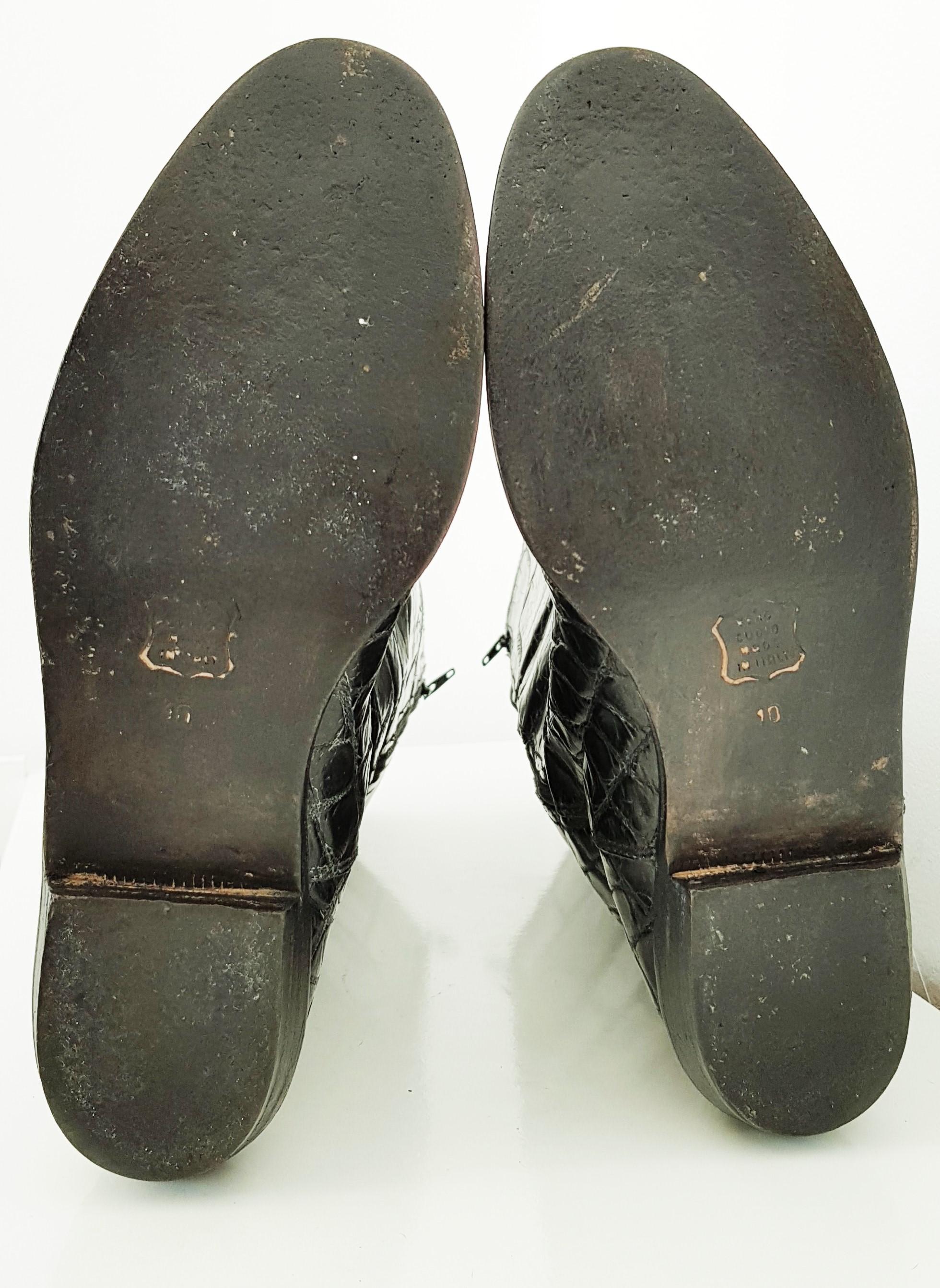 Hermès Black Wild Crocodile Boots - Size 10 (US) For Sale 5