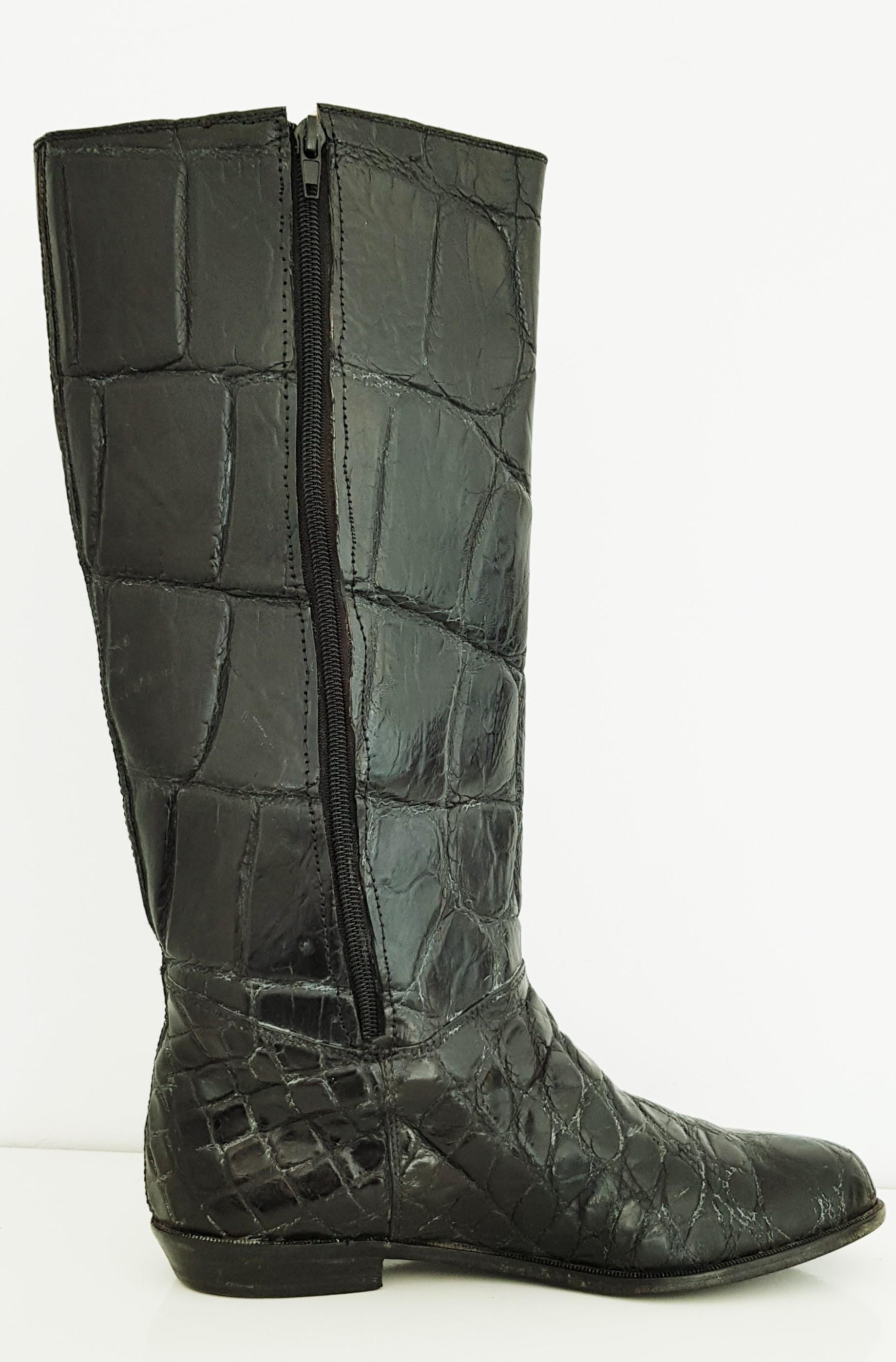 Hermès Black Wild Crocodile Boots 
