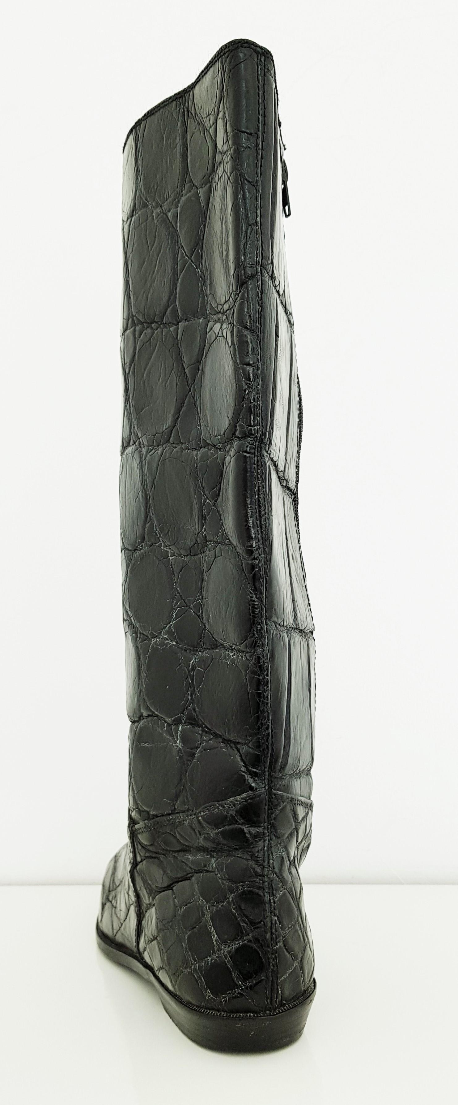 Hermès Black Wild Crocodile Boots - Size 10 (US) In Excellent Condition For Sale In Somo (Santander), ES