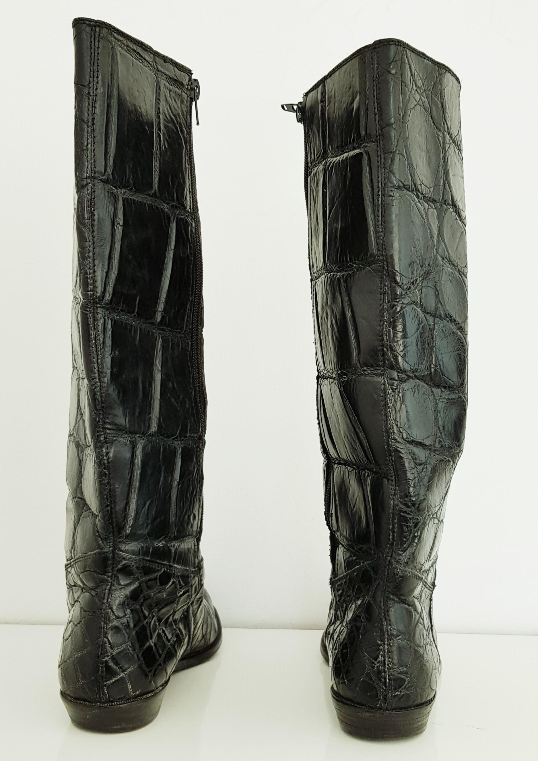 Women's Hermès Black Wild Crocodile Boots - Size 10 (US) For Sale
