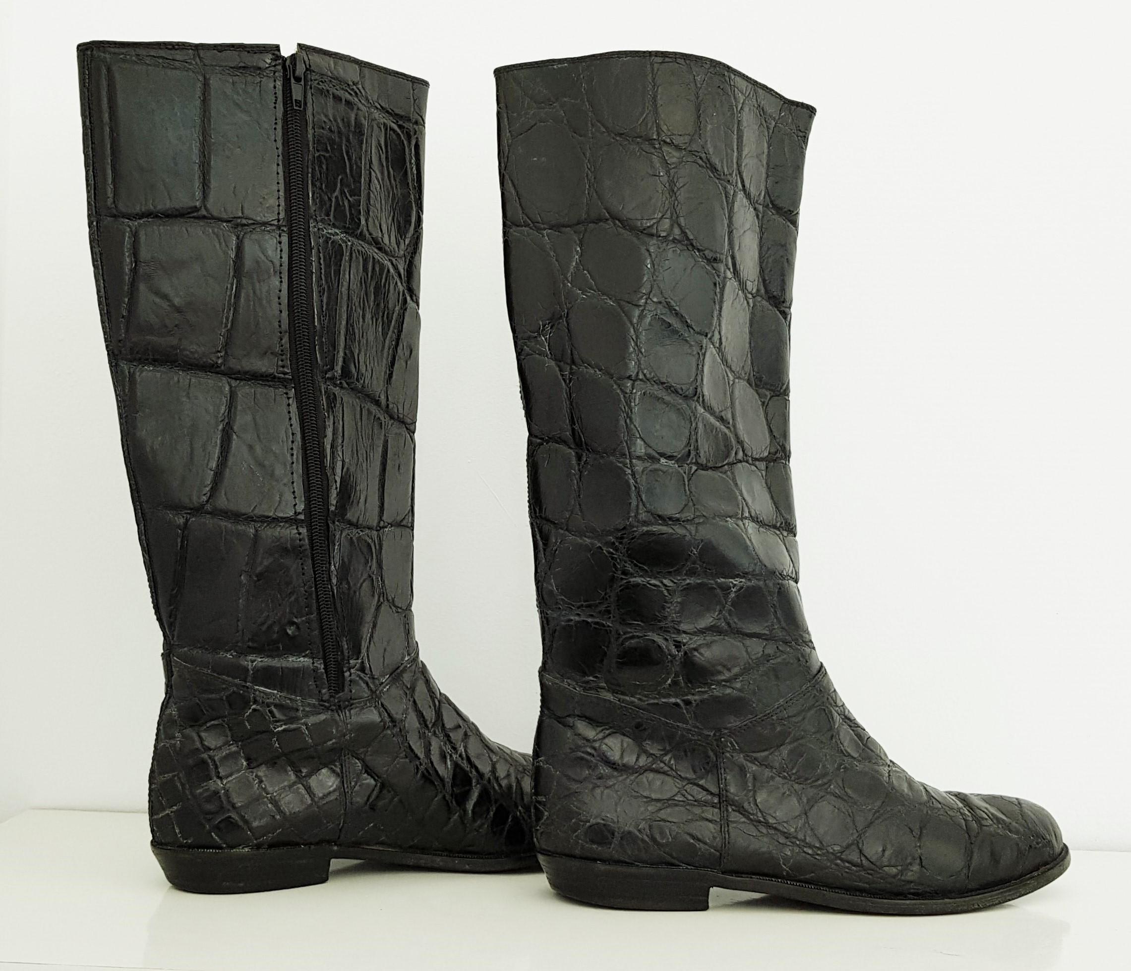 Hermès Black Wild Crocodile Boots - Size 10 (US) For Sale 1