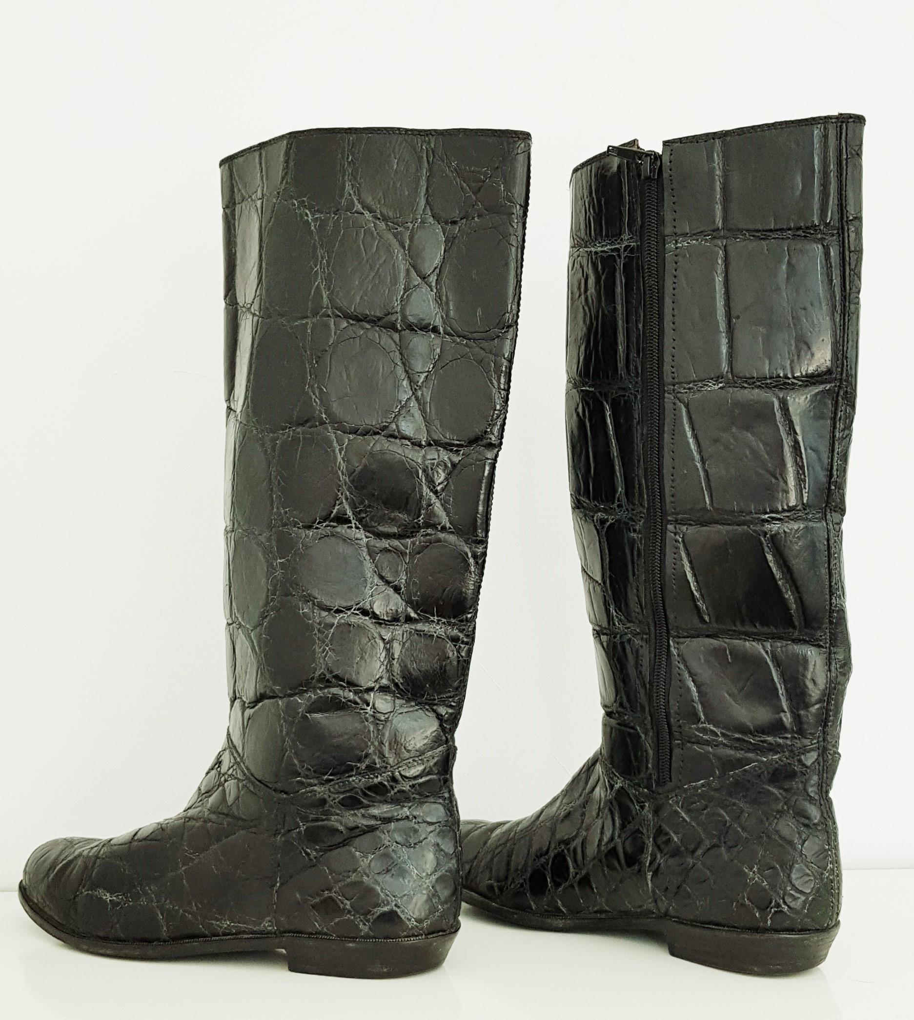 Hermès Black Wild Crocodile Boots - Size 10 (US) For Sale 2